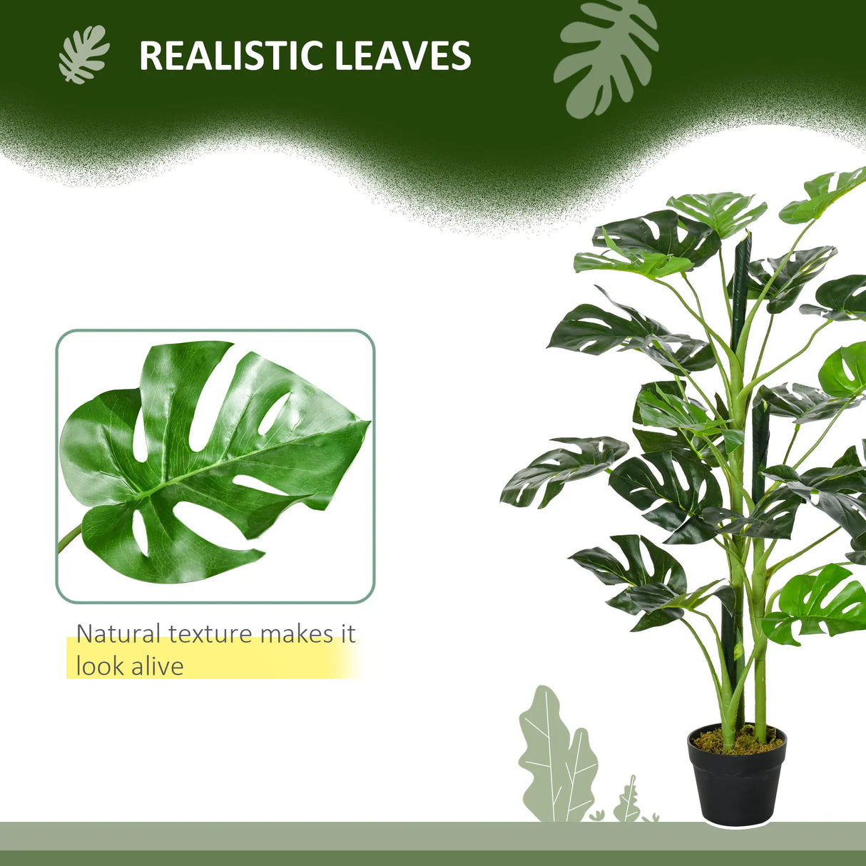 Outsunny 100cm/3.3FT Artificial Monstera Tree Decorative Cheese Plant 21 Leaves with Nursery Pot, Fake Tropical Palm Tree for Indoor Outdoor Dcor, Set of 2