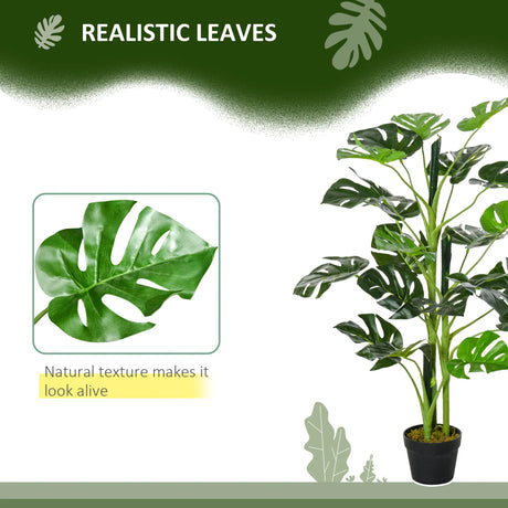 Outsunny 100cm/3.3FT Artificial Monstera Tree Decorative Cheese Plant 21 Leaves with Nursery Pot, Fake Tropical Palm Tree for Indoor Outdoor Dcor, Set of 2