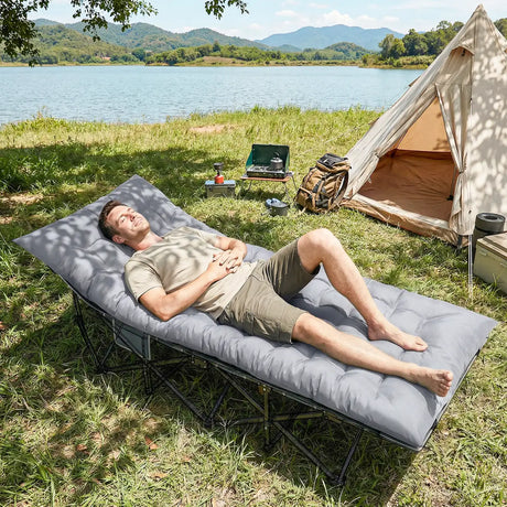 Outsunny Sleeping Mat, Foldable Camping Mattress Pad with Elastic Straps, Light Grey