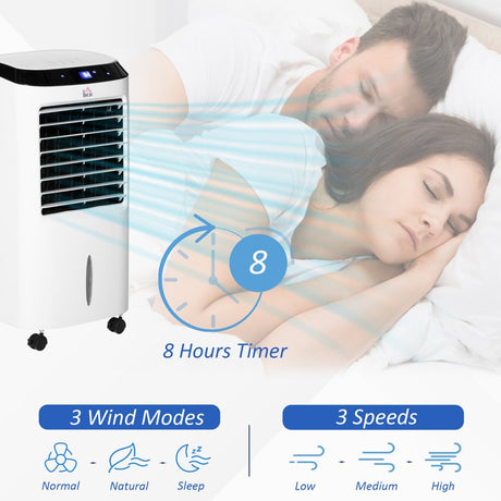 HOMCOM Portable Air Cooler, Evaporative Anion Ice Cooling Fan Water Conditioner Humidifier Unit with 10L Water Tank, 3 Modes, 3 Speed, Remote, Timer, Oscillating for Home Quiet Bedroom, White