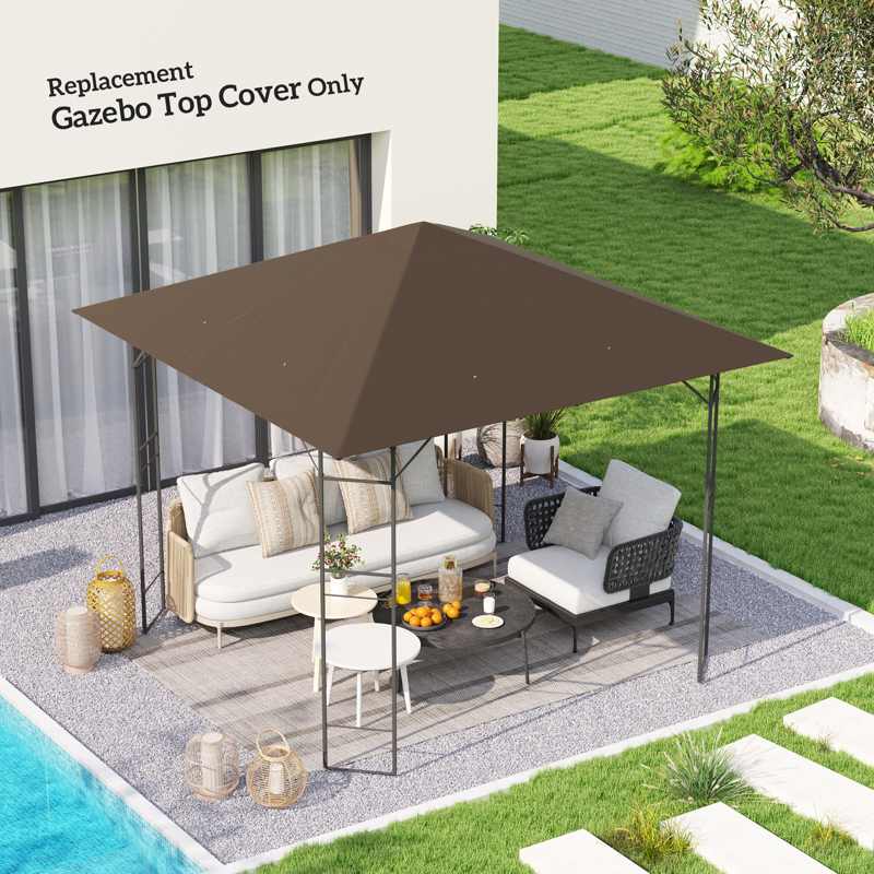 Outsunny 3 x 3(m) Gazebo Canopy Replacement Cover, Garden Gazebo Roof Replacement with Drain Holes, Water-resistant Plastic Coating, 370g/㎡, UPF30+, TOP COVER ONLY, Brown