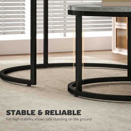 HOMCOM Set of Two Cement-Effect Stacking Tables - Grey