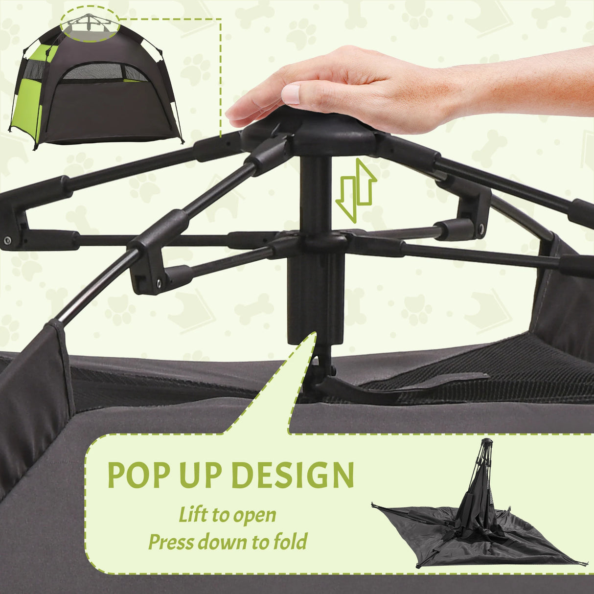 PawHut Foldable Dog Cat Tent with Water-Resistant Oxford, Carry Bag for Extra Large Dog, Green
