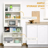 HOMCOM Kitchen Cupboard with 6-tier Shelving, Freestanding Storage Cabinet, Pantry Cupboard with 3 Open Compartments and Double-door Cabinet with Adjustable Shelves, White