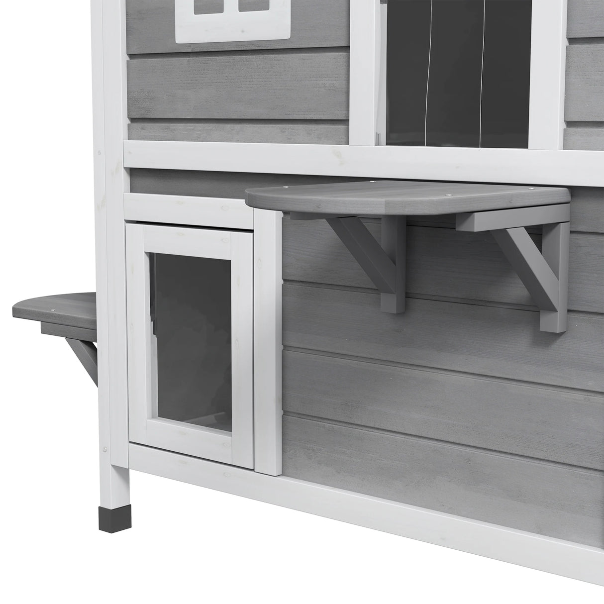 PawHut 2-story Cat House Outdoor, Weatherproof Wooden Cat Enclosure for Feral Cats with Escape Door, Openable Roof, Jumping Platforms, Grey