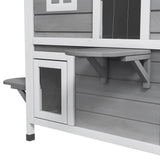 PawHut 2-story Cat House Outdoor, Weatherproof Wooden Cat Enclosure for Feral Cats with Escape Door, Openable Roof, Jumping Platforms, Grey