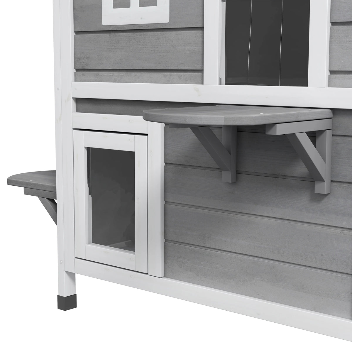 PawHut 2-story Cat House Outdoor, Weatherproof Wooden Cat Enclosure for Feral Cats with Escape Door, Openable Roof, Jumping Platforms, Grey