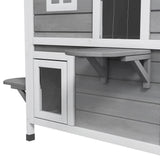 PawHut 2-story Cat House Outdoor, Weatherproof Wooden Cat Enclosure for Feral Cats with Escape Door, Openable Roof, Jumping Platforms, Grey