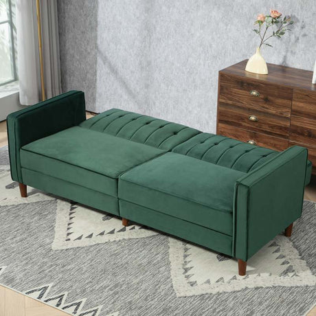 HOMCOM Velvet-Feel Three-Seater Sofa Bed - Green