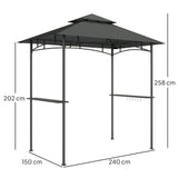 Outsunny 8' x 5' Grill Gazebo, Double Tiered BBQ Gazebo Shelter Canopy with LED Lights, 2 Side Shelves, Hooks, Dark Grey