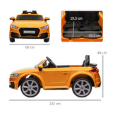 HOMCOM Kids Licensed Audi TT RS Ride-On Car 12V Battery w/ Remote Suspension Headlights and MP3 Player 3km/h Yellow