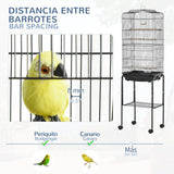 PawHut Bird Cage Budgie Cages for Finch Canary Parakeet with Stand Wheels Slide-out Tray Accessories Storage Shelf, Black 46.5 x 36 x 157 cm