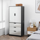 HOMCOM 2 Door Wardrobe, Modern Wardrobe with 3 Drawers and Hanging Rod for Bedroom, High Gloss White
