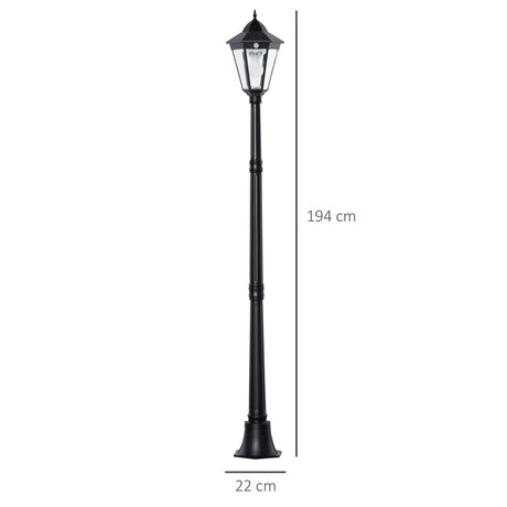 Outsunny 1.9M Garden Lamp Post Light, IP44 Outdoor LED Solar Powered Lantern Lamp with Decorative Bulb, Aluminium Frame for Patio, Pathway and Walkway, Black