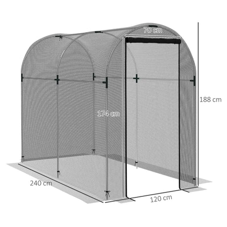 Outsunny Galvanised Steel Fruit Cage, Plant Protection Tent with Zipped Door, 1.2 x 2.4 x 1.9m, Black