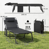 Outsunny Folding Sun Lounger for Garden, 5-Position Oversized Camping Bed Recliner with Cushions, Blue