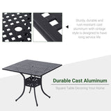 Outsunny 90cm Square Garden Table with Umbrella Hole, Aluminium Grid Motif Outdoor Dining Table for Garden Patio, Black