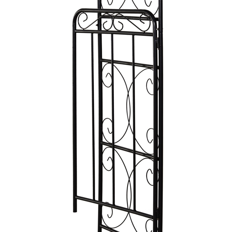 Outsunny Garden Decorative Metal Arch with Gate Outdoor Patio Trellis Arbor for Climbing Plant Archway Antique Black - 108L x 45W x 215Hcm