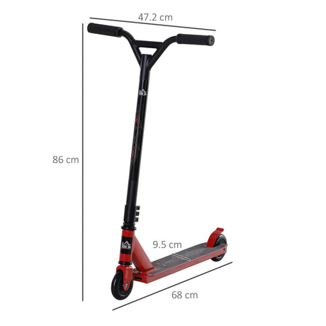 HOMCOM Street Stunt Scooter Intermediate and Beginner Freestyle Tricks Scooters For 14+ Teens Adult w/ Rear 10cm Wheel & Brake - Red