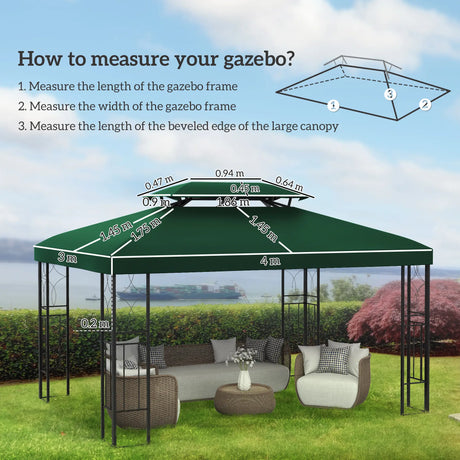 Outsunny Gazebo Roof Replacement, for 3 x 4m Frames - Green