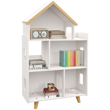 ZONEKIZ Three-Tier Toy Storage Shelf, Kids Bookcase, with Six Cubes, for Playroom, Bedroom - White