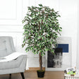 Outsunny Set of 2 Artificial Plants White Rose Floral in Pot, Fake Plants for Home Indoor Decor, 90cm, Light Blue