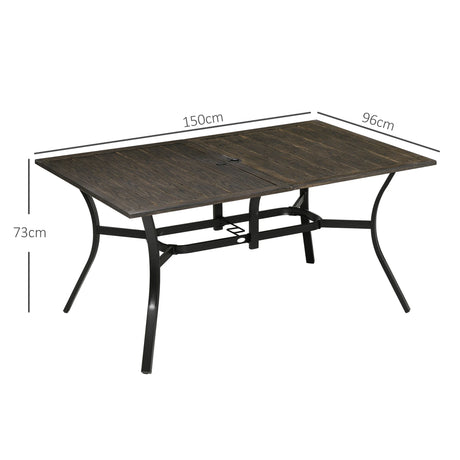 Outsunny Six-Seater Steel Garden Table, with 41mm Parasol Hole - Wood-Effect