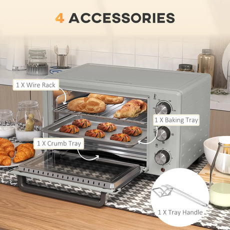 HOMCOM 21L Mini Countertop Oven, 100C-230C Adjustable Temp - Silver Tone