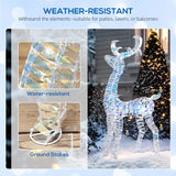Outsunny Lighted Christmas Reindeer with Sleigh, Outdoor Yard Reindeer with 170 Warm White LED Lights, Holiday Decor with Stakes, Waterproof, Silver