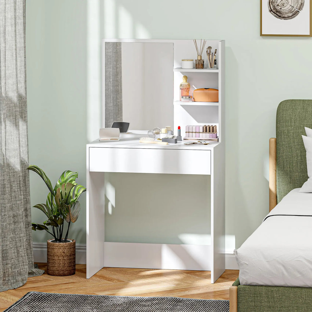 HOMCOM Dressing Table with Mirror and Storage - White