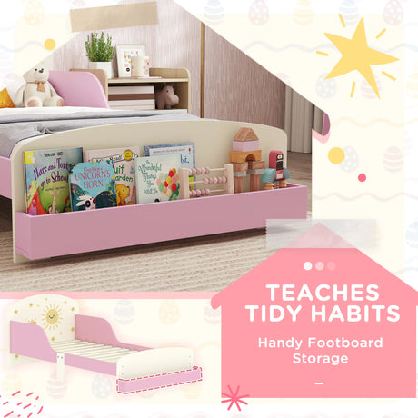 AIYAPLAY Toddler Bed with Storage, Guardrails, Sun Design, for Ages 3-8 Years, Fits 140 x 70cm Mattress,