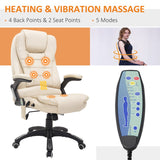 HOMCOM 6-Point Massage Office Chair with Seat Heated for Home Office, PU Leather High Back Executive Desk Chair with Adjustable Height and 360 Swivel for Work Study, Beige
