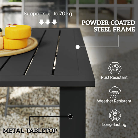 Outsunny Garden Dining Table for 6 with Parasol Hole, Rectangle Outdoor Garden Table with Slatted Metal Top, Steel Frame, Black