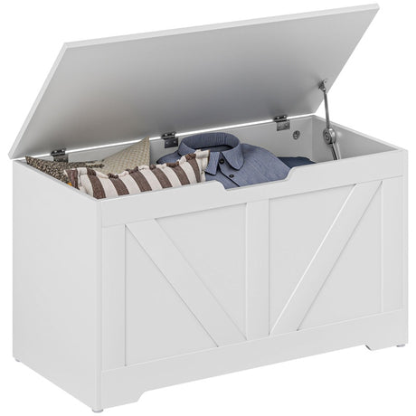 HOMCOM 100L Home Storage Box, with Safety Hinges - White Wood-Effect