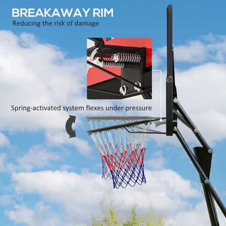 SPORTNOW Basketball Hoop Outdoor, Height Adjustable Basketball Hoop and Stand with Rebound System, Weighted Base, Portable on Wheels, 2.45-3.05m, for Teens, Juniors, Adults, Red