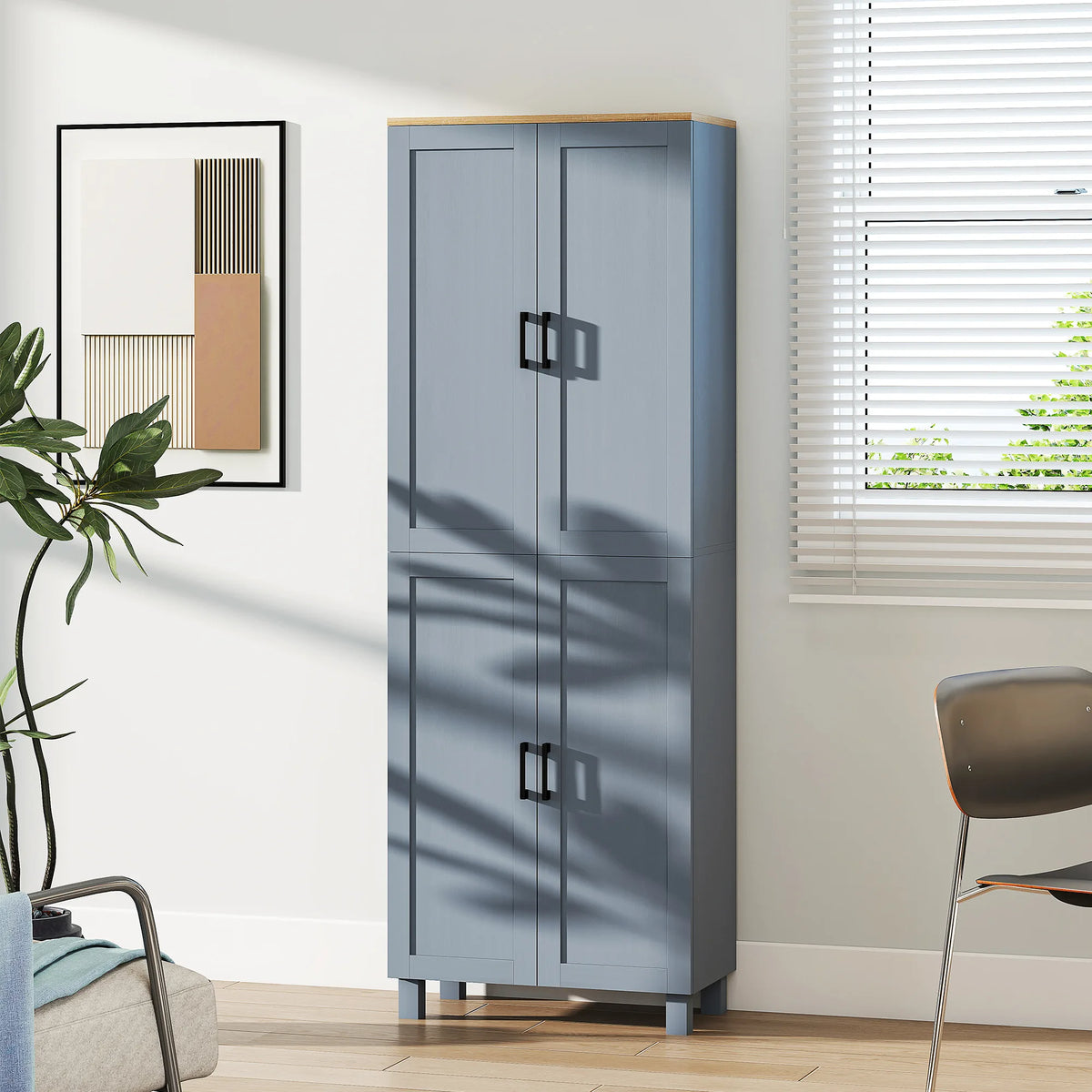 HOMCOM Freestanding Kitchen Cupboard, 4-Door Storage Cabinet with Adjustable Shelves, Modern Kitchen Pantry for Dining Room, 170cm, Grey Wood Effect