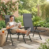 Outsunny Reclining Garden Chairs Set of 2, 5-Position Folding Sun Loungers with High Back, Retractable Footrest, Dark Grey