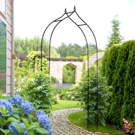 Outsunny Vintage Style Steel Garden Patio Outdoor Arbor & Trellis Arch Support Vines & Climbing Plants Garden Decoration - Black 2.5H m