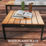 Outsunny Four-Piece Garden Corner Sofa Set with 2 Loveseats and 2 Coffee Tables - Teak