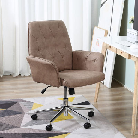 Vinsetto Office Desk Chair, Microfibre Vanity Chair with Height Adjustable, Armrest, Swivel Chair for Home, Coffee