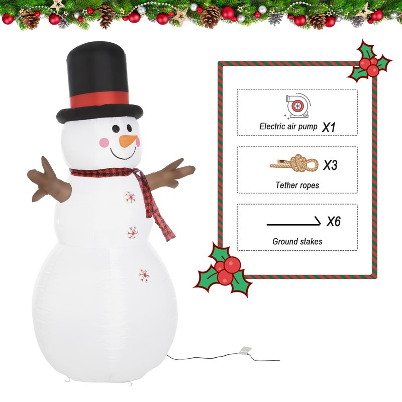 HOMCOM 6ft Giant Inflatable Snowman Christmas Decoration w/ LED Lights Accessories Cute Family Fun Seasonal Outdoor Indoor