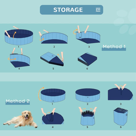PawHut Foldable Dog Paddling Pool Pet Cat Swimming Pool Indoor/Outdoor Collapsible Summer Bathing Tub Shower Tub Puppy Washer (Φ120 × 30H cm, Blue)