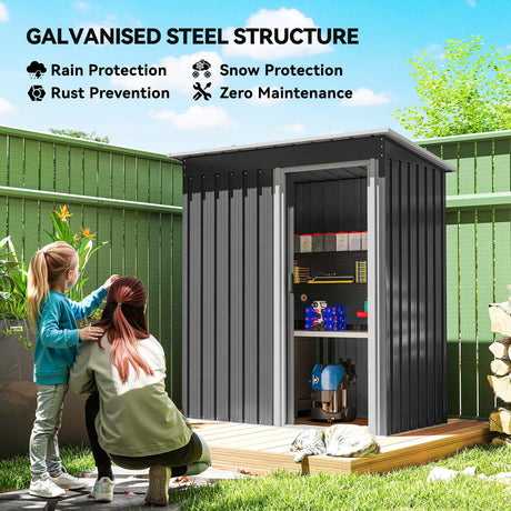 Outsunny 5 x 3ft Garden Storage Shed with Sliding Door and Sloped Roof Outdoor Equipment Tool, Black
