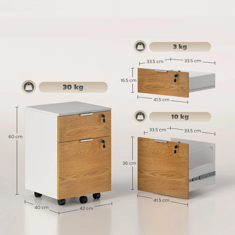 HOMCOM Two-Drawer Lockable Filing Cabinet - Wood Effect