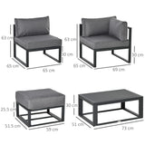Outsunny Garden Daybed, 6 Piece Outdoor Sectional Sofa Set, Aluminum Patio Conversation Furniture Set with Coffee Table, Footstool and Cushions, Grey