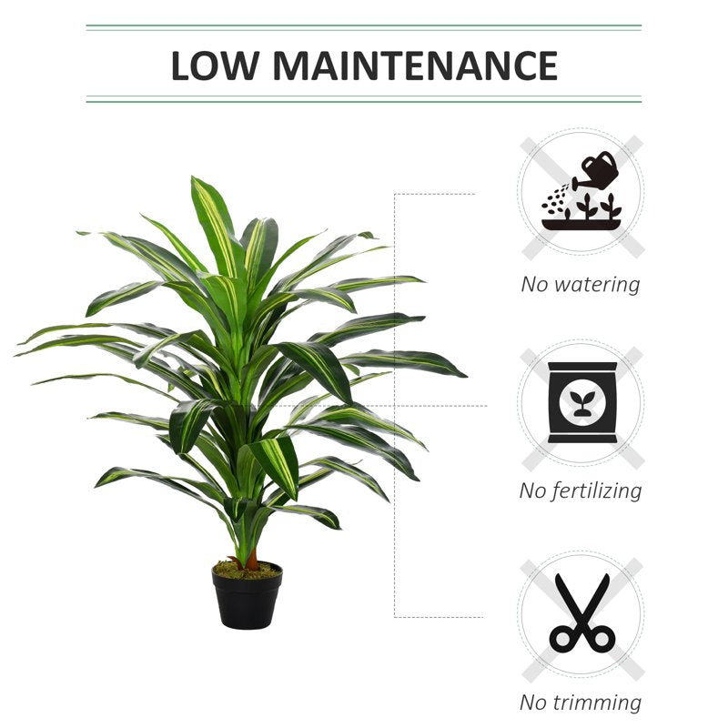 Outsunny 110cm/3.6FT Artificial Dracaena Tree Decorative Plant 40 Leaves with Nursery Pot, Fake Tropical Tree for Indoor Outdoor Décor