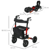 HOMCOM Lightweight Walking Frame, Rubber Wheels, Rollator Walker with Seat and Wheels with Adjustable Handle, Bag, Red
