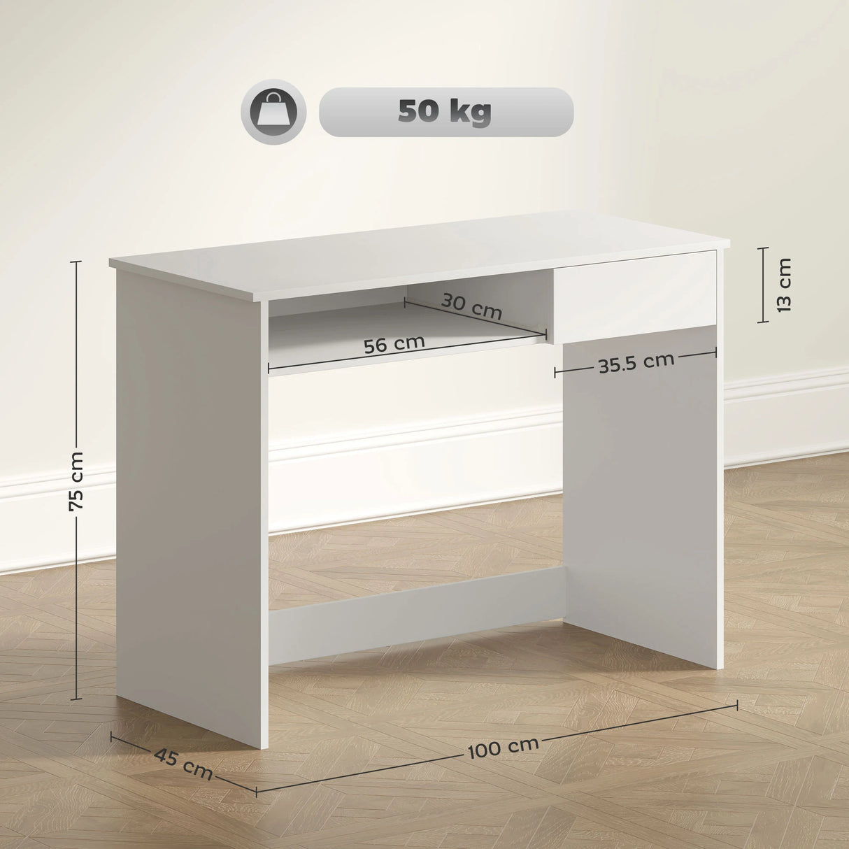 HOMCOM 100cm Compact Computer Desk with Keyboard Tray, Home Office Desk with Drawer for Bedroom Study, White