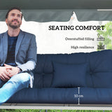 Outsunny Outdoor Seat Cushions Back Cushion with 2 Pillows, Water Repellent Seat Pads for 3-Seater Chair, Dark Blue