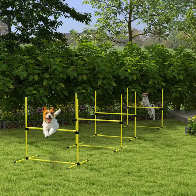 PawHut 4 Pieces Dog Agility Training Equipment, Adjustable Height Jumps Hurdle with Carrying Bag for Outdoor, Yellow